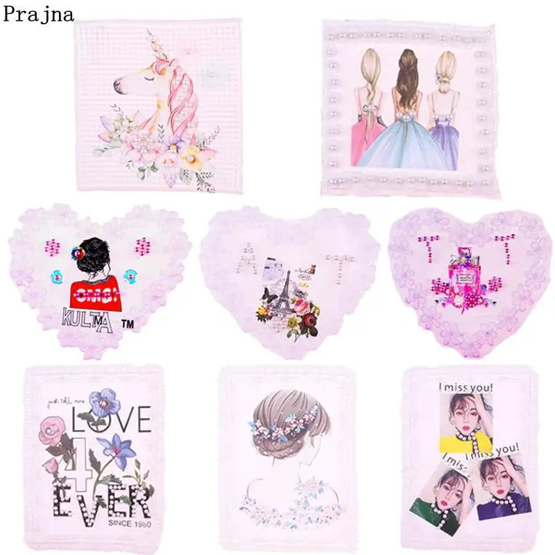 

Prajna Unicorn Sew On Patches Fashion Girl Butterfly Stickers Patches For Clothing Applique Flower Stripe On Clothes T-shirt DIY