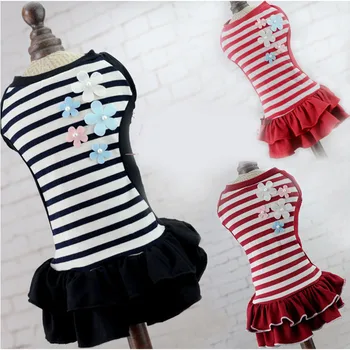 

Cute strip Dog puppy flower dress dog cat pet Tutu skirt dog luxury Princess Dress summer small dog chihuahua Yorkshire clothes