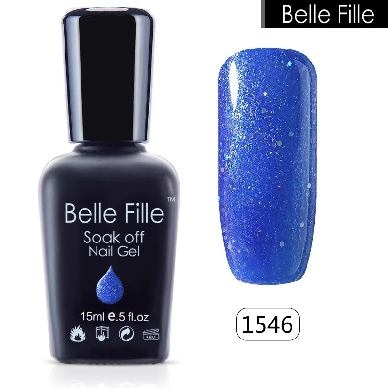 BELLE FILLE 15 мл УФ салон гель лак для ногтей глиттер нетоксичен маникюр постоянный