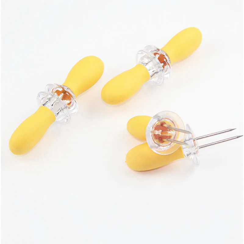 8pcs Stainless steel Corn holder Barbecue Corn Holder Set BBQ Food Skewers Yellow Hot Dog Meat Forks Kitchen BBQ Accessories