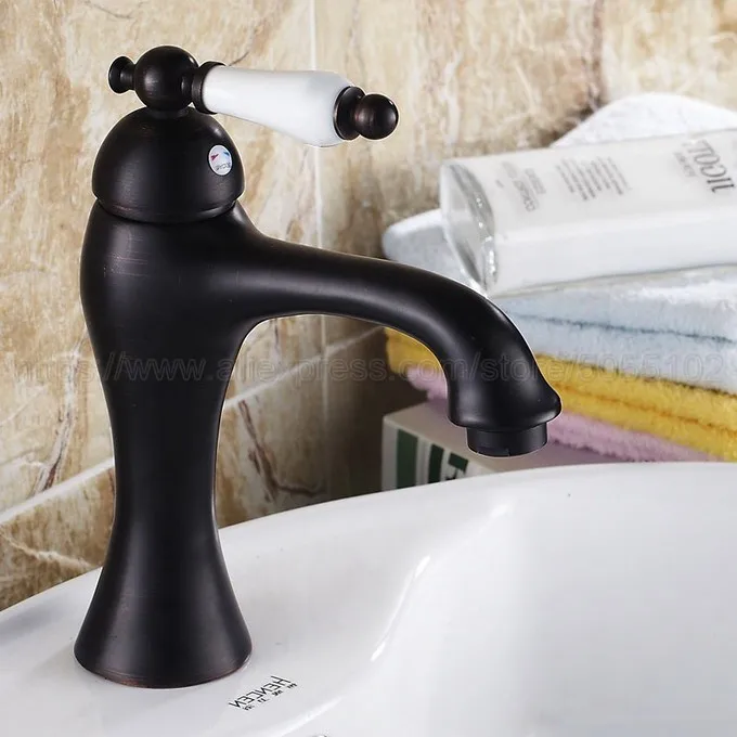Deck Mounted Oil Rubbed Bronze Single Handle Hole Bathroom Sink Mixer Faucet Hot and Cold Water Mixer Tap znf552