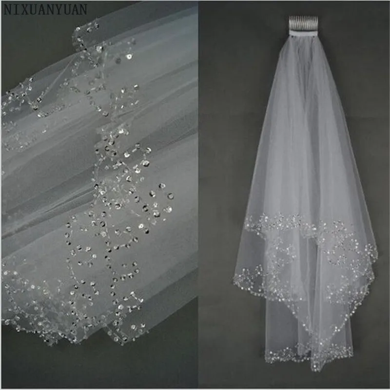 

NIXUANYUAN White Ivory Bridal Veils 2023 Wedding Veils Bridal Veil 2 Layer Handmade Beaded Crescent edge Bridal Accessories Veil