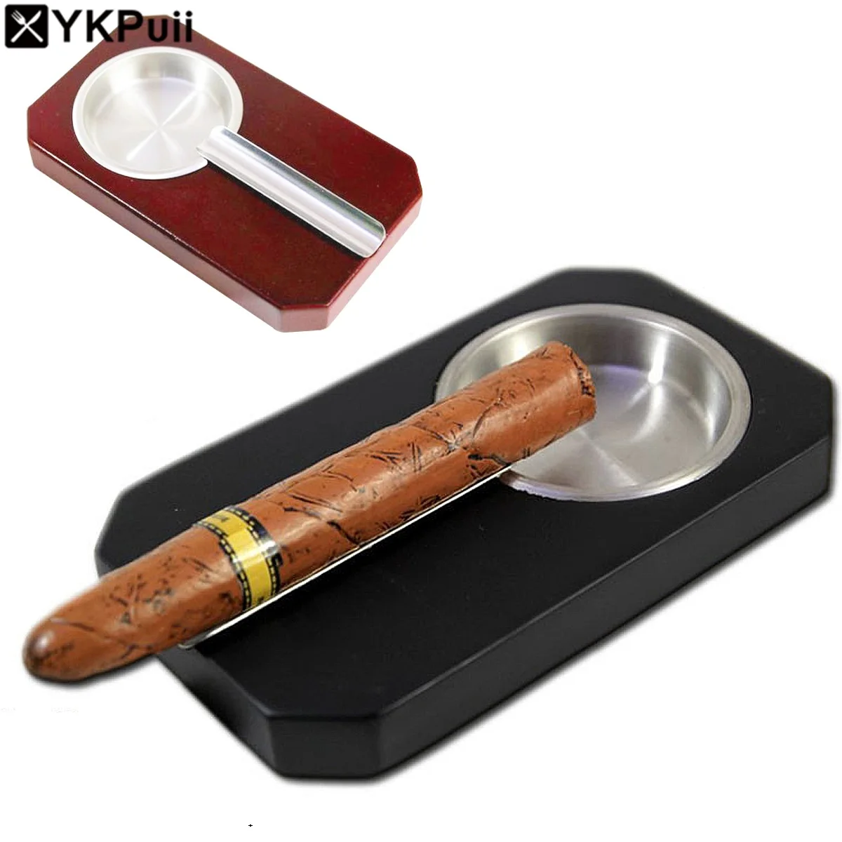 YKPuii Metal & Wood Cigar Cigarette Ashtray Portable Mini Home Household Single Round Cigar
