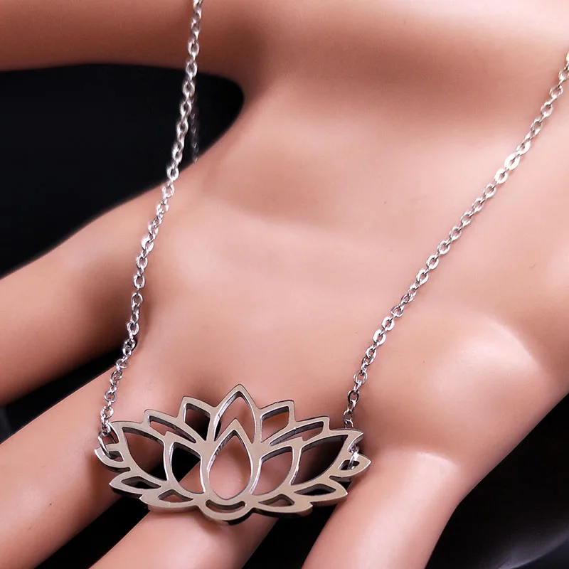 Лотос нержавеющая сталь массивное ожерелье для женщин Серебряный цвет массивное ожерелье ювелирные изделия flor de loto воротник mujer N18059