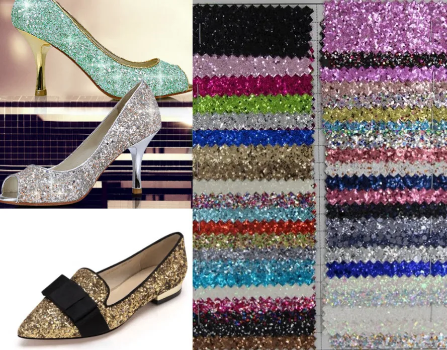 chunky glitter fabric material / glitter leather / glitter fabric for