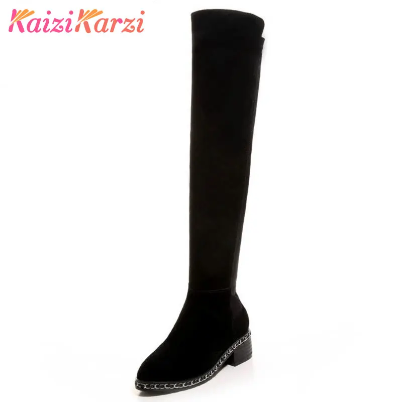 

KaiziKarzi Hot Autumn Winter Warm High Heels Botas High Snow Boots Real Genuine Leather Over The Knee Shoes Size 33-41 N00185