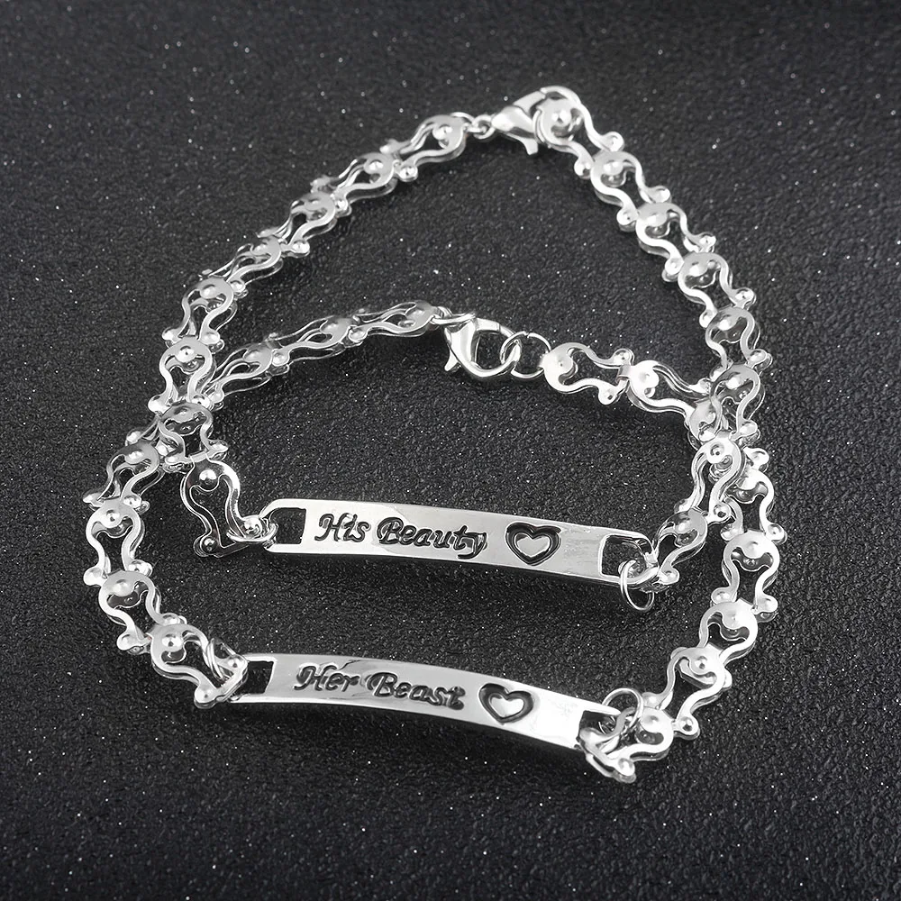 

SG Fashion Lovers Couple Unique Her Beast His Beauty Heart Bangles Her King His Queen Angel Cowboy Only One Crown Bracelets Gift