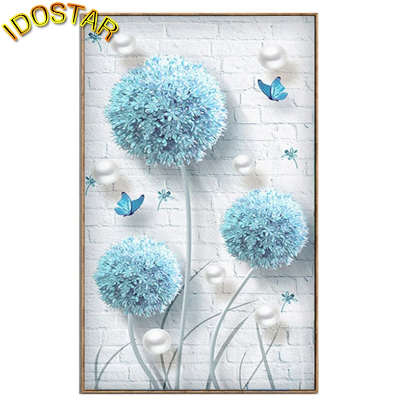5D DIY Diamond Painting Cross Stitch full square Embroidery Blue Dandelion Butterflies Mosaic Flower Home Decoration S2030New | Дом и сад