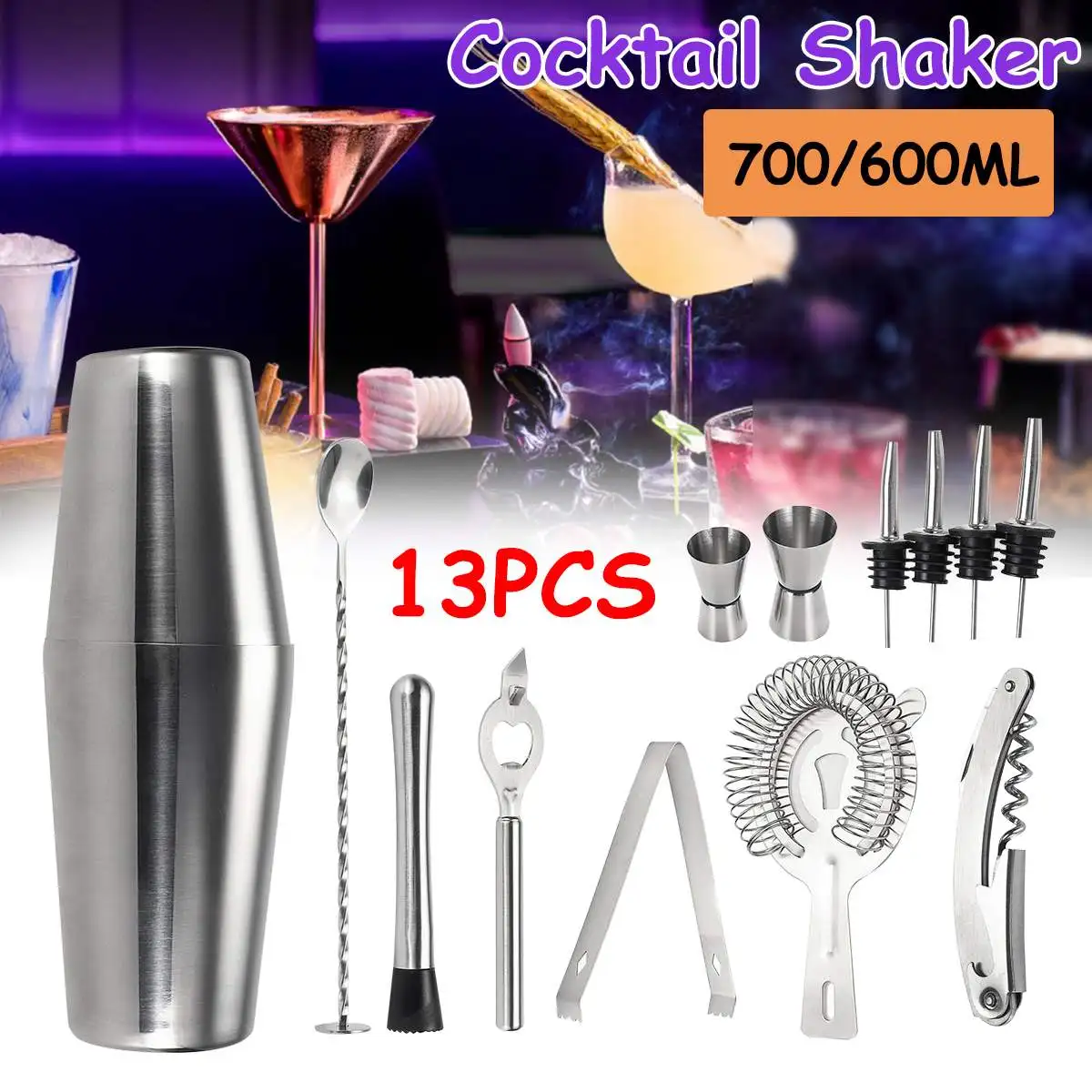 

700/600//450ml Stainless Steel Cocktail Shaker Set Bartender Kit Bars Set Tool Professional Bartender Supplies Kitchen Gadget