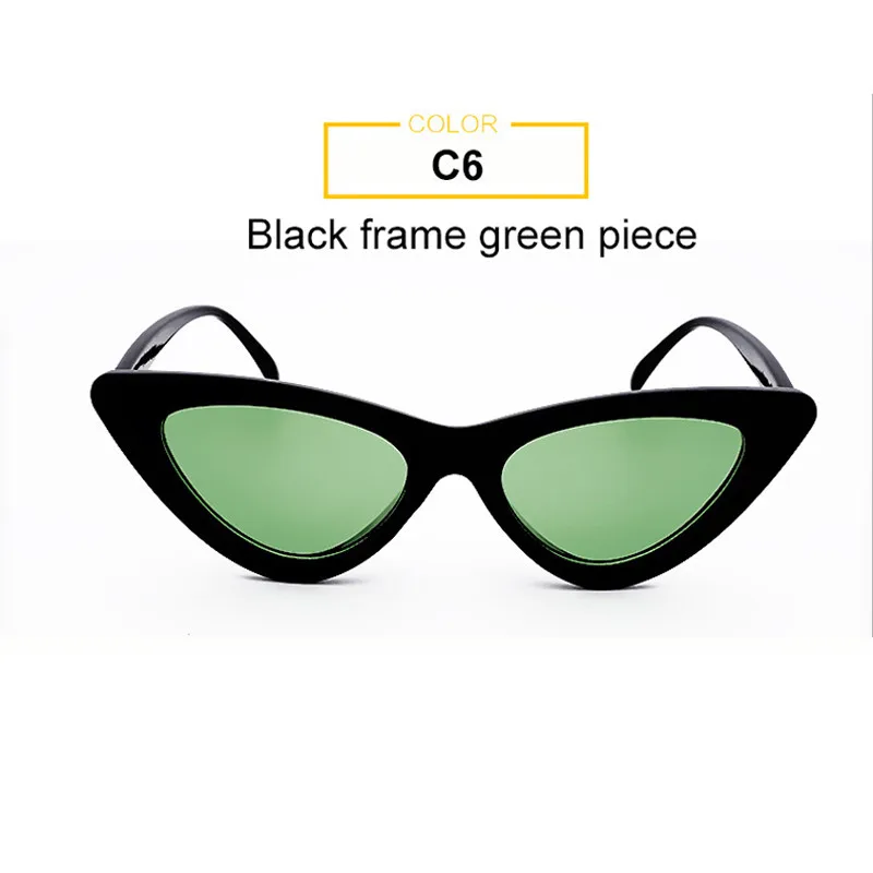 Брендовые женские солнцезащитные очки "кошачий глаз", новая мода, треугольная оправа небольшого размера, красные, черные, розовые, яркие цвета, солнцезащитные очки UV400 - Цвет линз: Black Green