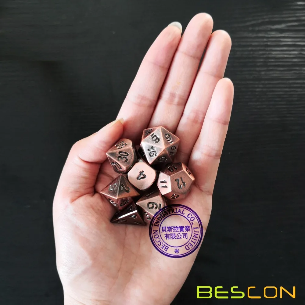 Bescon Heavy Duty Old Bronze Solid Metal Dice Set, Ancient Metallic Polyhedral D&D RPG Game Dice 7pcs Set 6