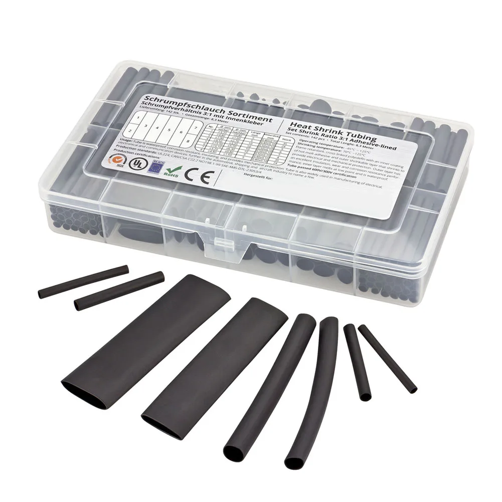 

142pcs/set 3:1 Adhesive Shrink Tubing Assortment Set with Reusable Box --M25