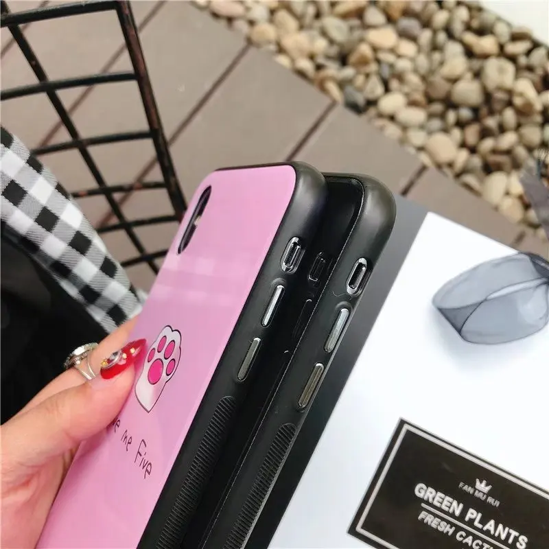 Красивая кошачья лапа синий свет стеклянный чехол для телефона Apple iPhone 6 S 7 8 Plus X