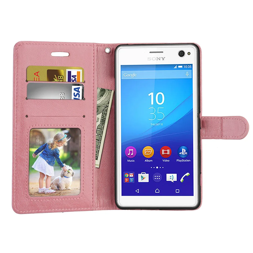 Для sony Xperia C4 Dual E5333 E5306 E5303 E5353 E5343 E5363 чехол для sony Xperia C4 кошелек Флип из искусственной кожи чехол для телефона s - Цвет: Pink