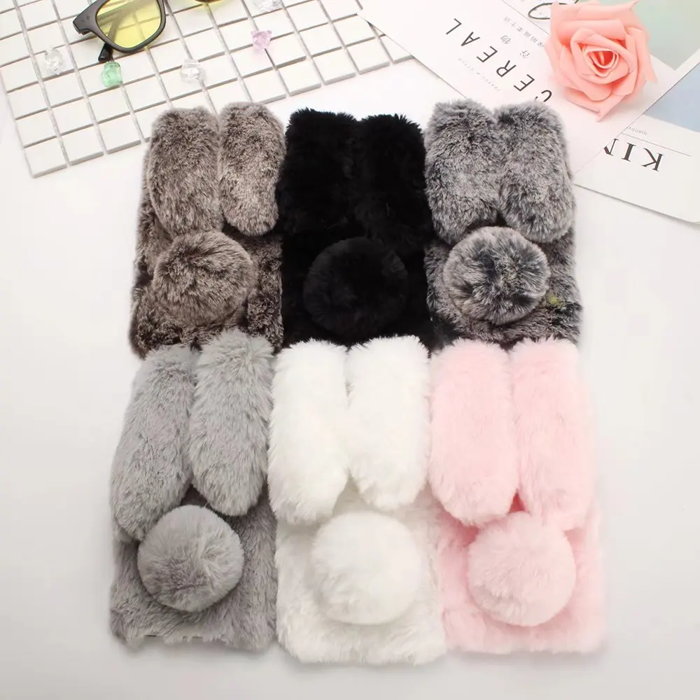

For iPhone 6 6s 7 8 Plus case Warm Plush Fluffy pet Rabbit for iPhone 7 fur TPU case For iPhone x pink Doll soft cover