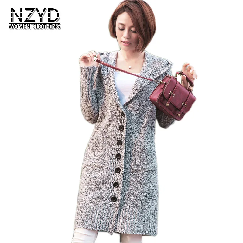 

2018 Autumn Winter Women Windbreaker New Style Fashion Literature&Art Hooded Sweater Coat Mid-long Loose Trench Coat NZYD396