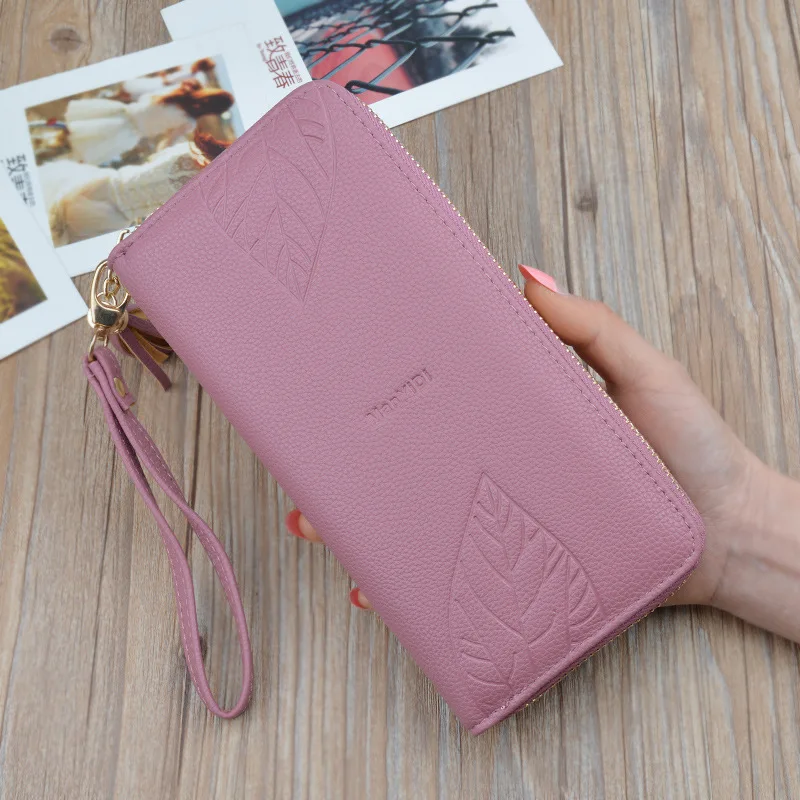 

Jaybag 2019 Wristband Leather Tassel Portfel Purse Coin Card Holder Long Leaf Carving Multi-Function Women Wallet For Female