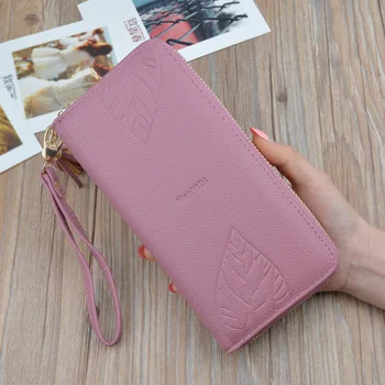 

Jaybag 2019 Wristband Leather Tassel Portfel Purse Coin Card Holder Long Leaf Carving Multi-Function Women Wallet For Female