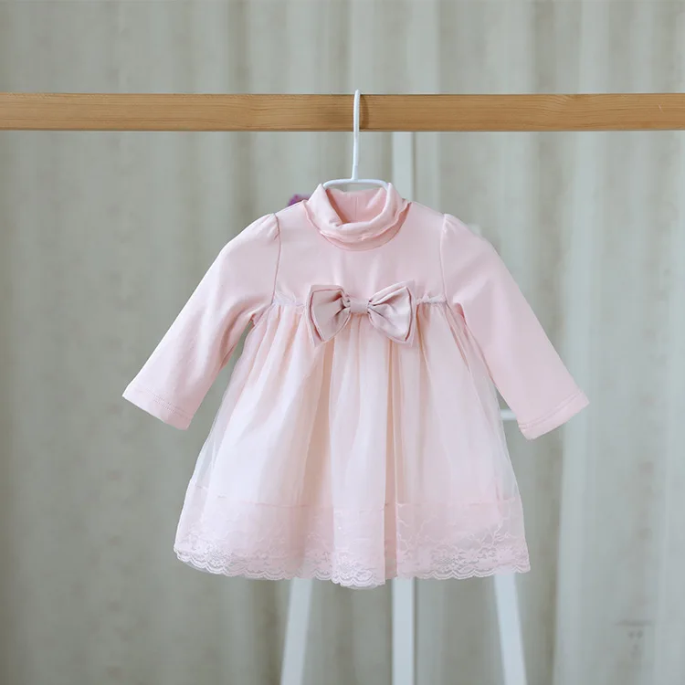 

2016 new autumn sweet children's wear dress for baby girls gauze lace bowknot cute dress color girls dress clothes baby