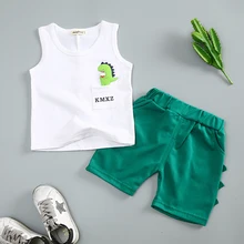 Комплект летней одежды для маленьких мальчиков с рисунком динозавра; Новинка года; детская одежда для девочек; рубашка без рукавов; костюм для мальчиков; детская одежда