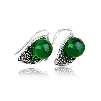 

Jade Angel Thailand Vintage Sterling Silver 10mm Round Red Garnet Green Onyx Hoop Earrings Women Jewelry Free Shipping