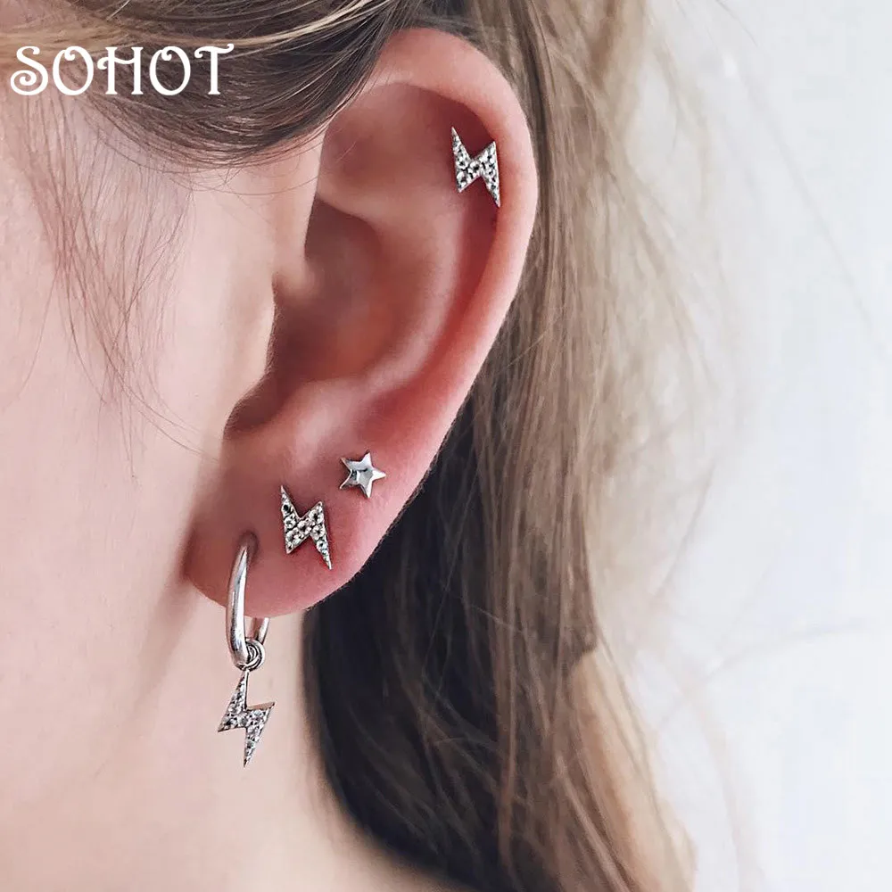 

SOHOT Cute Lightning Shape Women Set Stud Earrings Chic Imitation Crystal Star Piercing Delicate Jewelry Brincos For Lady Gift