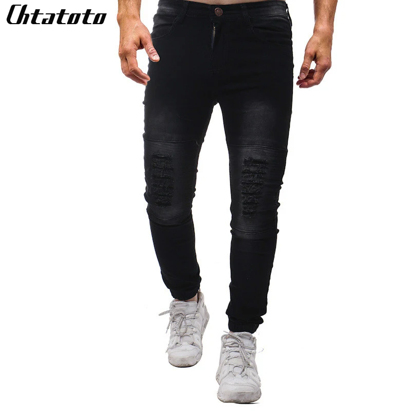 

Tactical Pants Men 2018 Full Length Mid Broadcloth Skinny Pencil Pants New Men's Jeans Casual Slim Solid Color Hot Trousers