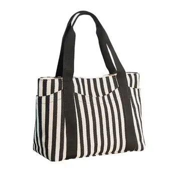 

European and American fashion women s stripes ladies shoulder bag tote Mommy canvas bag