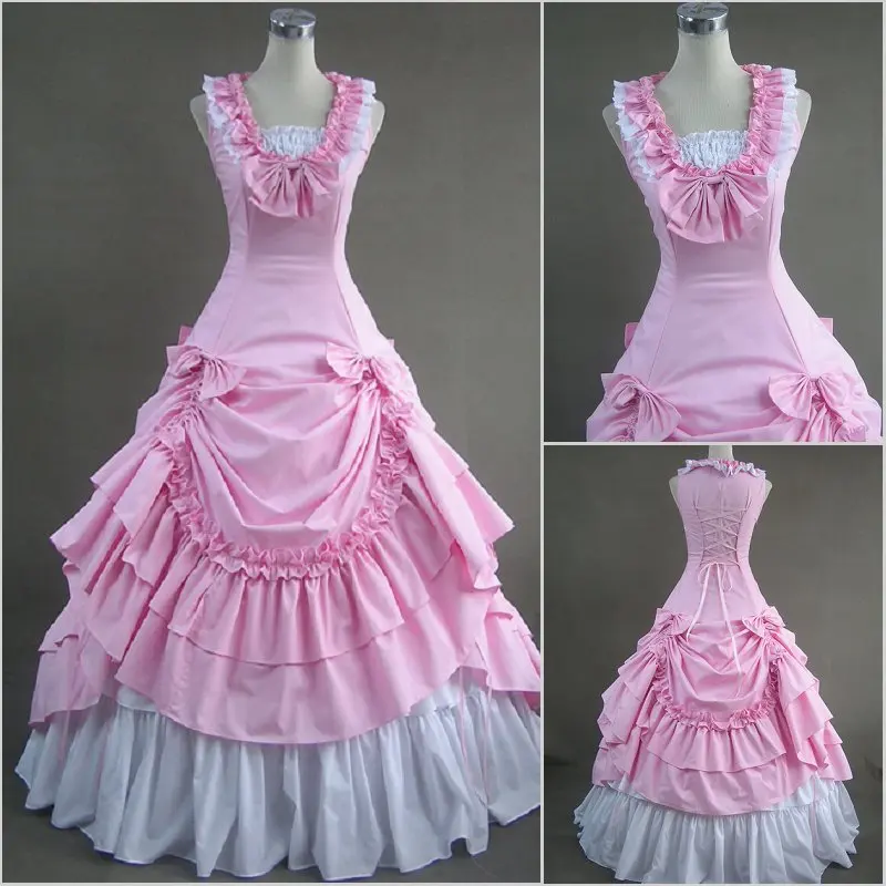 Pour 4 Couleurs Party Siècle 18th rouge Summer Ciel Princesse Gothique Coton rose pu Boule De Costumes 2018 Partie Robes Victorienne Robe Bleu Volants Femmes TxC0nq