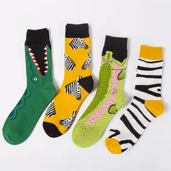 

New Funny Colorful Cotton Men Crew Socks Crocodile Striped Pattern British Style Casual Harajuku Designer Brand Novelty Fucky