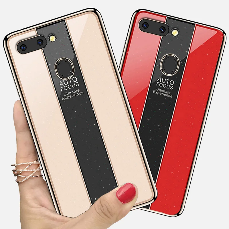 

YonLinTan Coque,cover,case,For Oppo A5 A83 F9 Find X Hard Clear View glitter Luxury tempered glass Hard phone back 360 cases