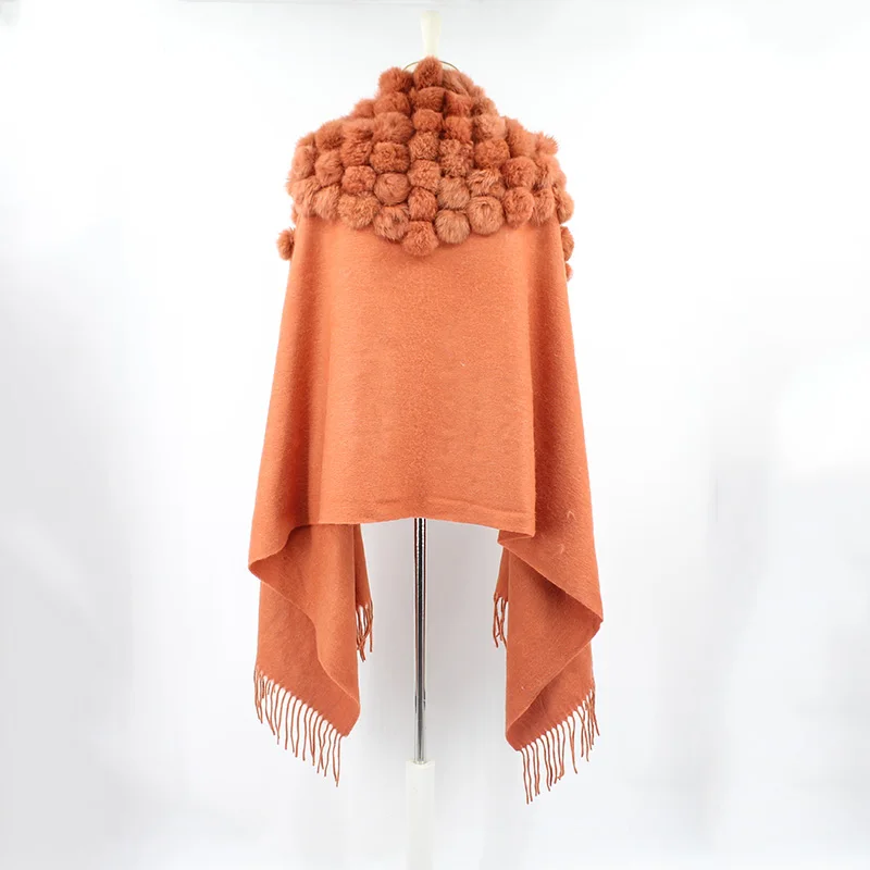 100% sheep fur cashmere shawl with real rabbit fur balls (10)