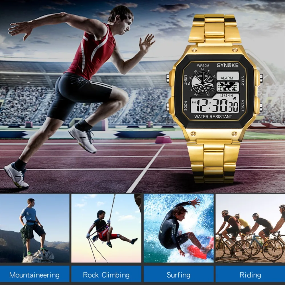 PANARS мужские светящиеся спортивные часы многофункциональные Бизнес водонепроницаемые мужские наручные часы фитнес цифровые часы будильник таймер часы
