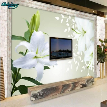 

beibehang Large custom hand-painted flower rattan lily TV living room bedroom background home decoration