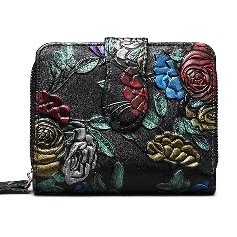 

Bifold Animal Printing Genuine Leather Women Mini Clutch Wallet Flower Female Coin Purse Women Leather Card Holder Wallet