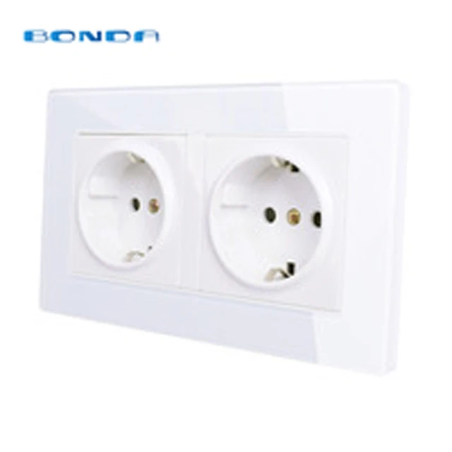 

Eruiklink EU Standard 2 Gang Wall Power Socket, White Crystal Glass Panel, AC110V~250V 16A Wall Outlet