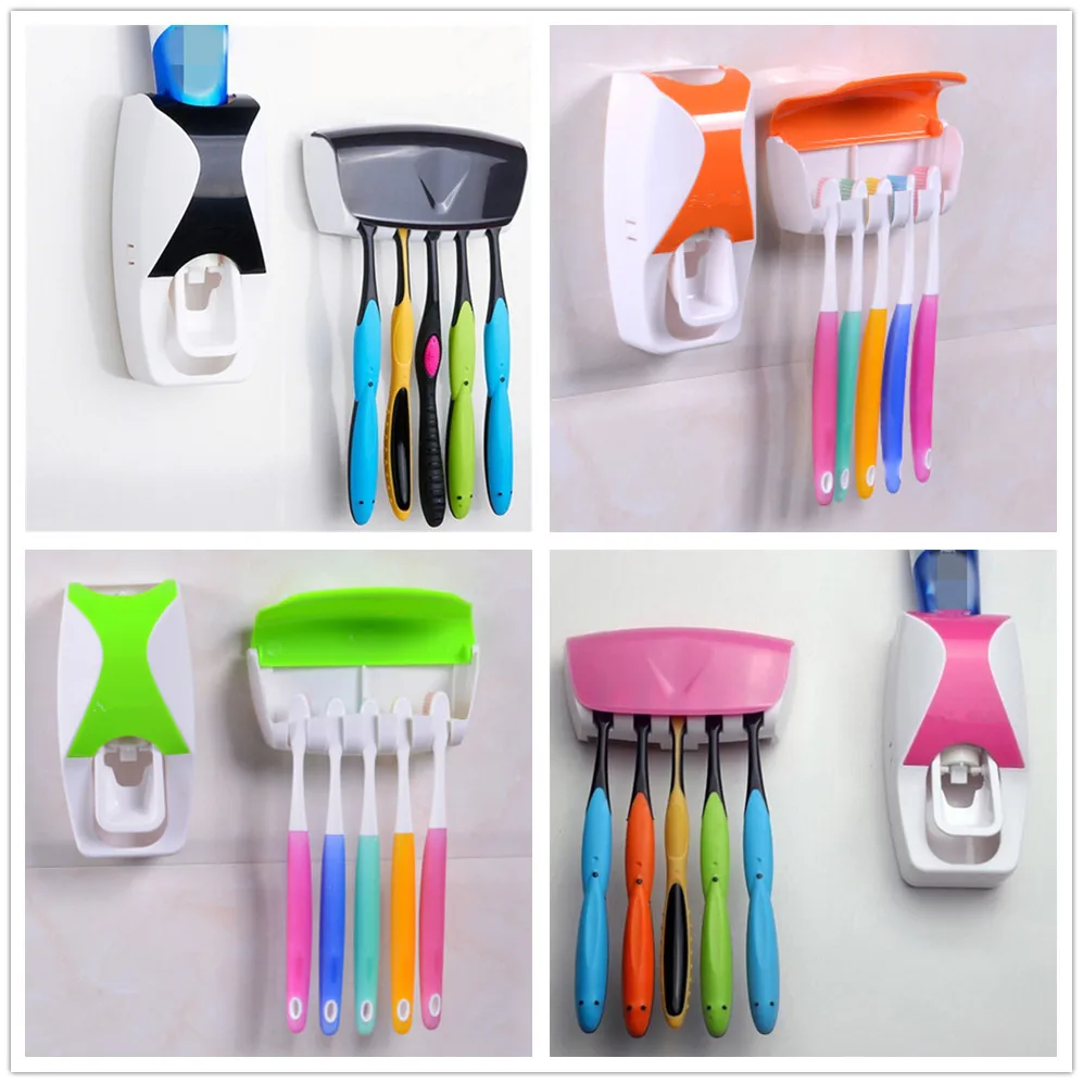 

VK Fashion Home Automatic Toothpaste Dispenser Toothbrush Holder Toothpaste Squeezers Bathroom products Wall Mount Rack Bath set