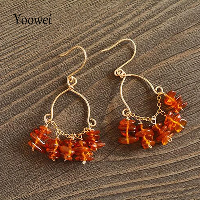 Yoowei Natural Amber Earrings For Women 100 Baltic Beads Yoowei Natural Amber Earrings For Women 100 Baltic Beads Certificated Authenticity 14k Gold Tel Jewelry