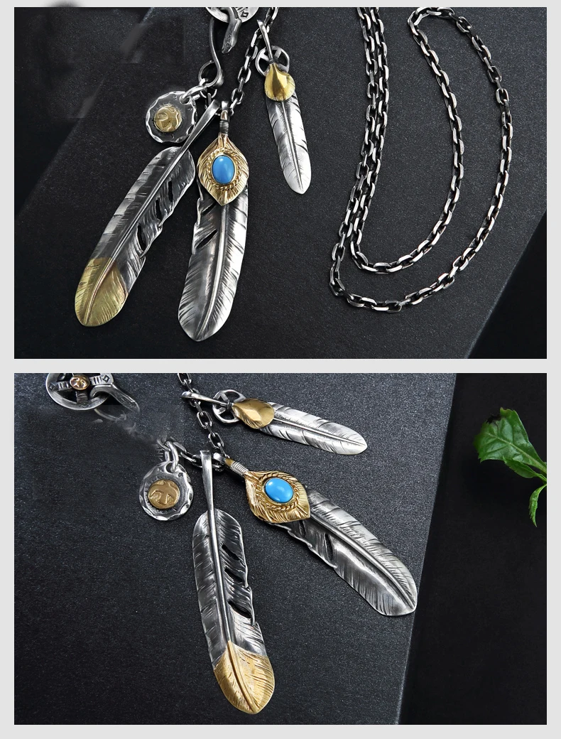 925 пробы серебряные ожерелья с подвесками с перьями в стиле панк цепочка для мужчин и женщин Tuiquoise Takahashi goros ювелирные изделия