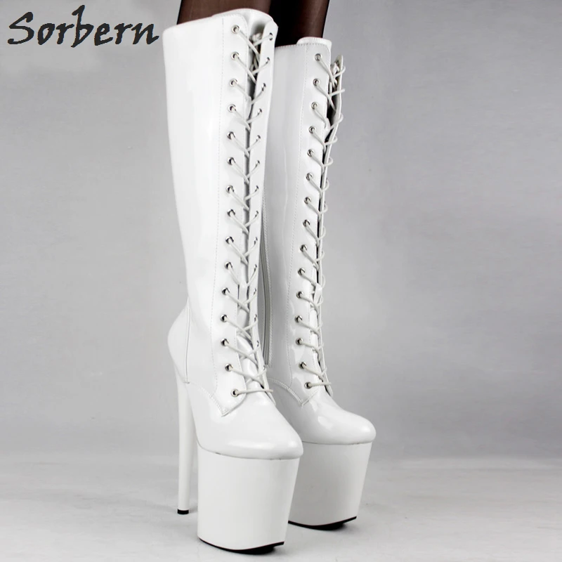 black knee high platform heel boots