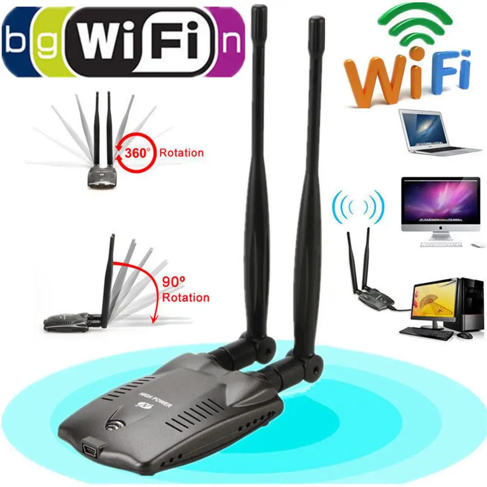 Wireless USB Wifi Adapter Beini Free Long Range 3000mW Dual Wifi Antenna Blueway