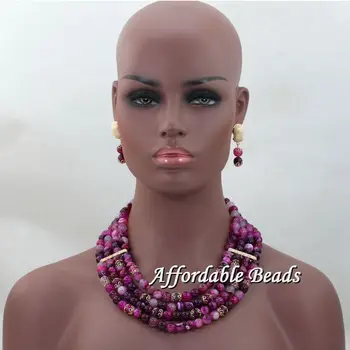 

4 Layer Mixedcolor Stone Womens Nigerian African Dubi Bridal Beads Wedding Jewelry Set Beaded Party Costume Jewelry Sets hx134