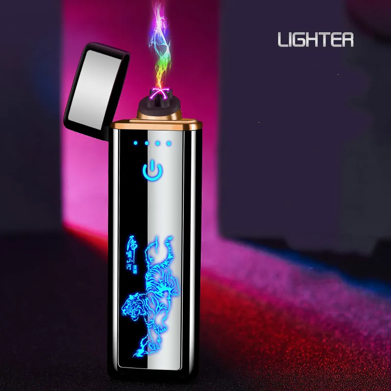 

Full Screen Pattern Electronic USB Lighter Double Arc Tungsten Turbo Cigarette Rechargeable Lighter For Smoking Electric Lighter