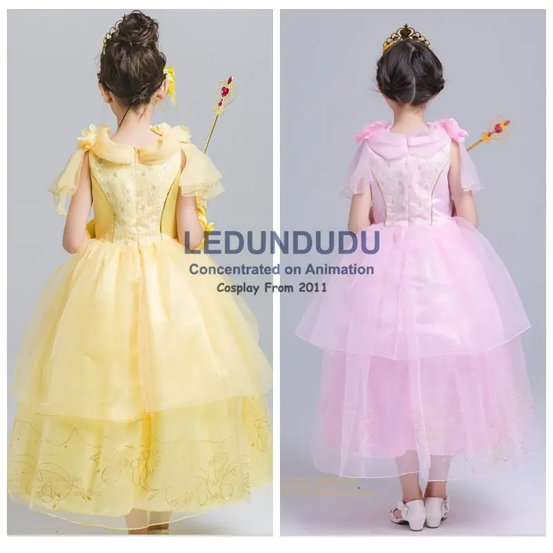 Hot Beauty and the Beast Cosplay Costume Girls Gorgeous Princess Dress Children Fancy Halloween Clothes Belle Princess Dress (26)
