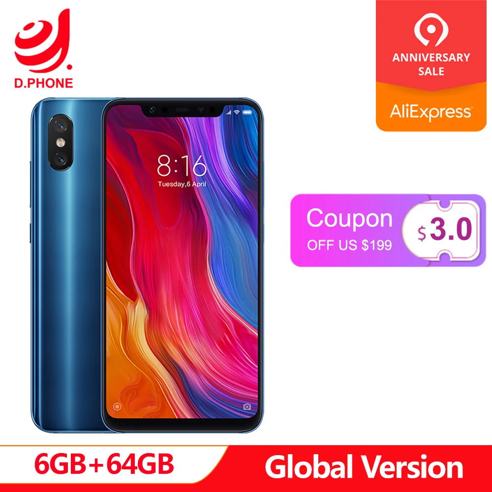 

Global Version Xiaomi MI 8 6GB 64GB 6.21" Full Screen Snapdragon 845 Octa Core 20MP Front Camera Face Unlock NFC Mi8 Smartphone