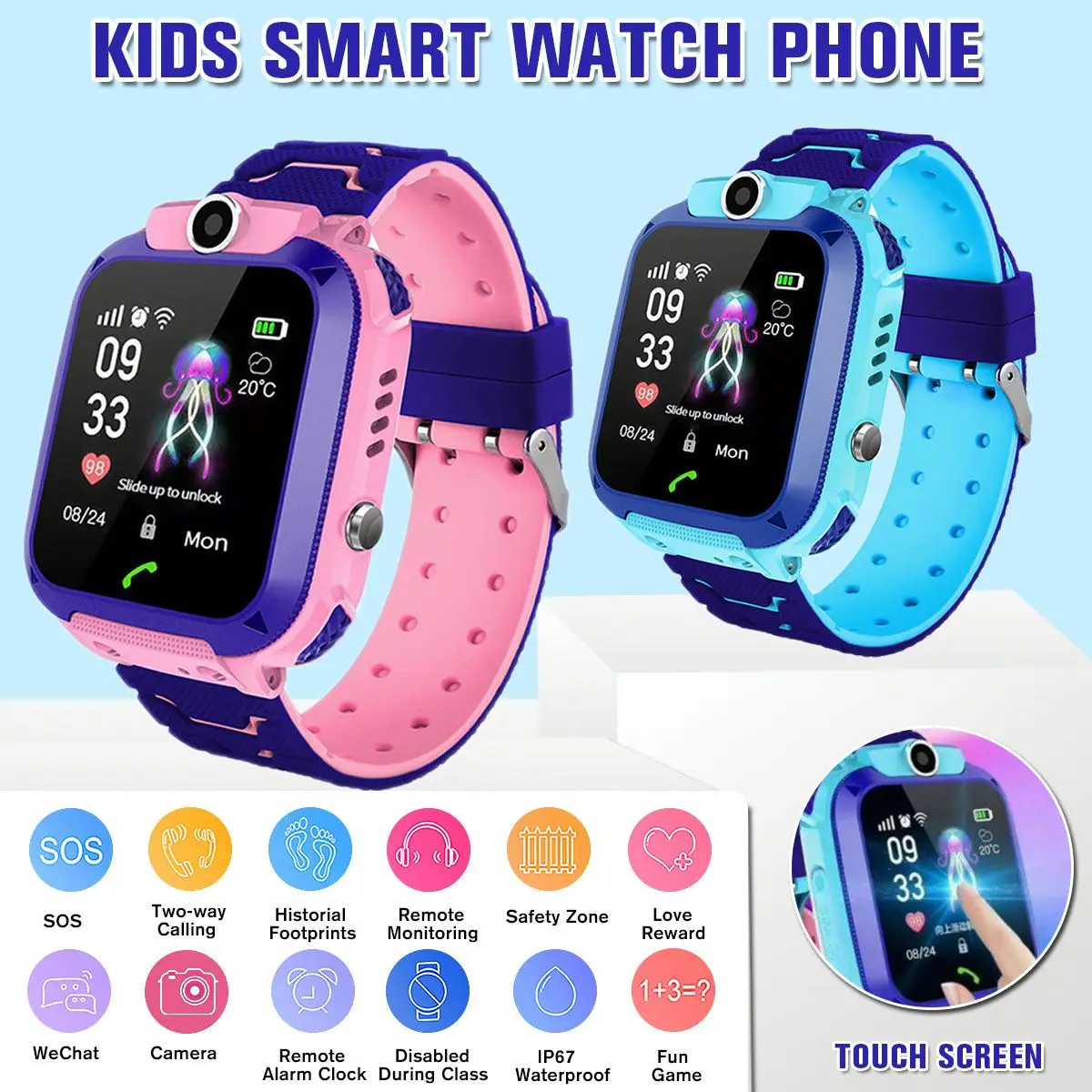 

Kids Smart Watch Child GPS Tracker SOS Smart Monitoring Positioning Phone Kids GPS Baby Watch Compatible for Android IOS