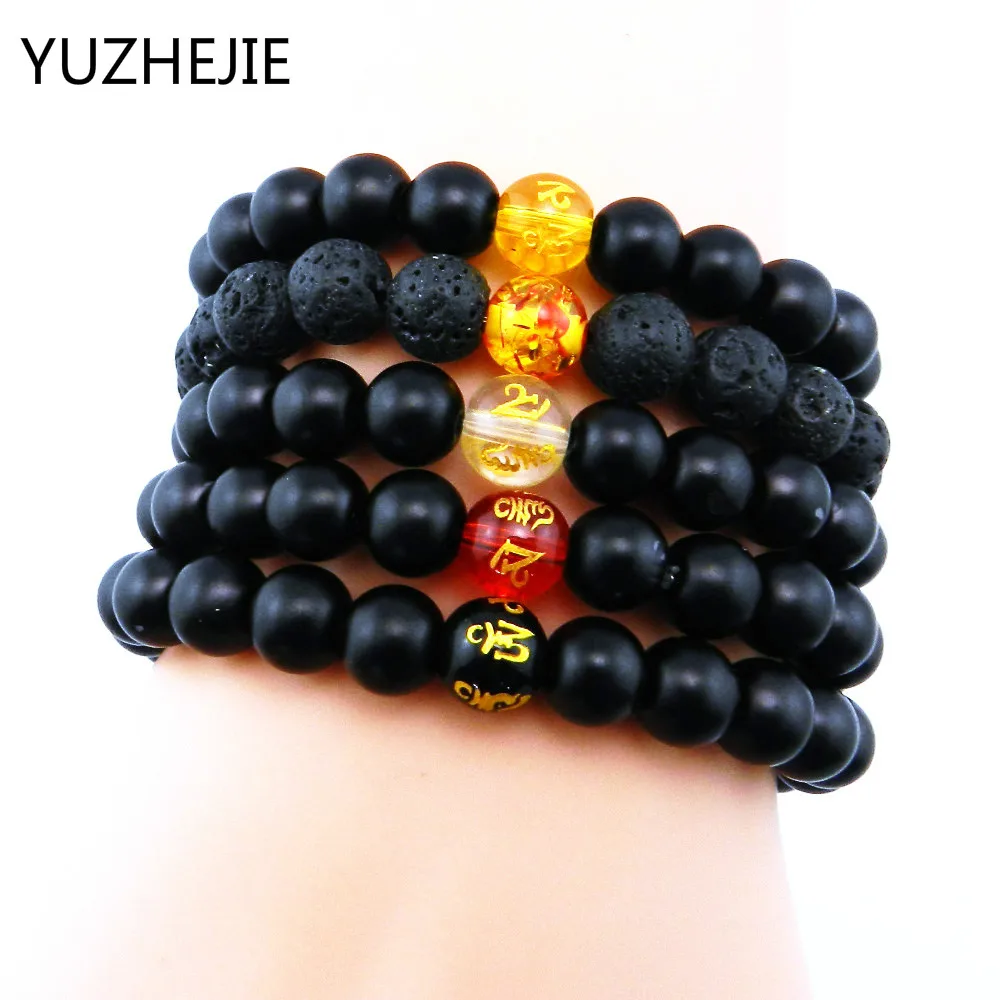 YUZHEJIE Новый 8 мм белый красный черный шестый браслет с мантрой матовый камень