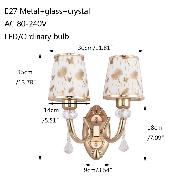 В современном винтажном стиле из металла стекло двойной настенный светильник светодиодный E27 220 V Роскошный блеск настенный светильник в простом стиле для гостиной, спальни, Ресторан прикроватная бар