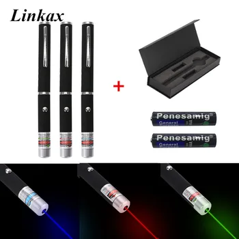 

650nm Red Green Blue-Violet Laser Pen Visible Light Beam Military Laster Pointer Pen Flashlight Lamp +gift Box+2*AAA Bat
