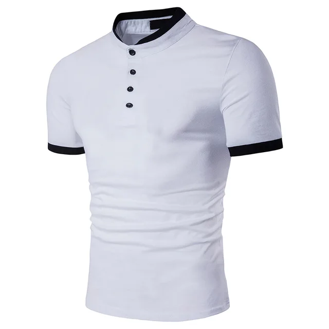 2018 Men's Polo Shirt Cotton Solid Polo Shirt Stand Collar Short Sleeve ...